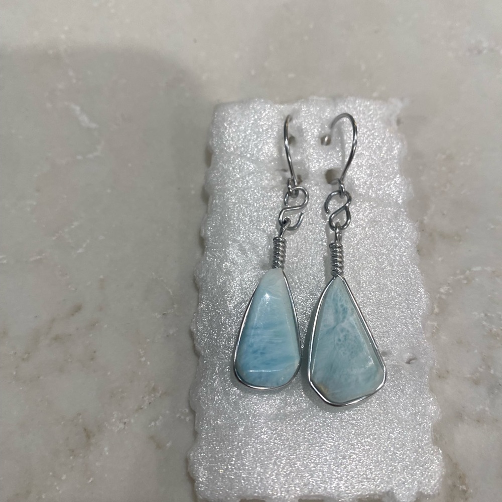 Dominican Republic Larimar blue pectolite dangle earrings